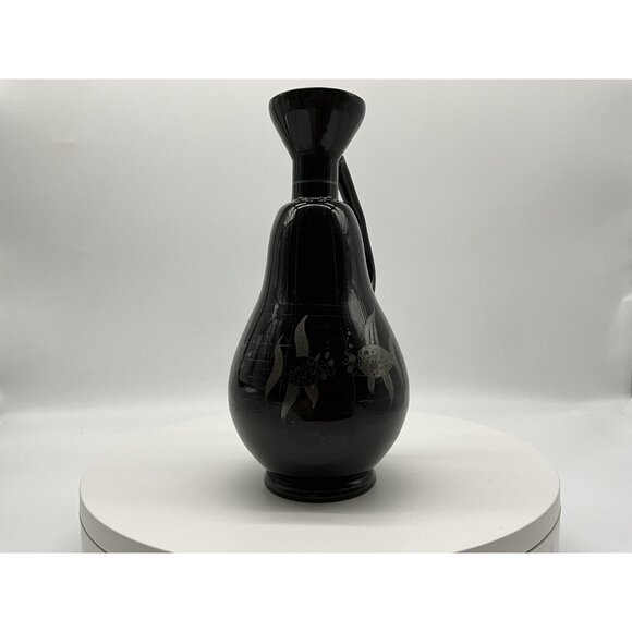 Antique Czechoslovakia Black Amethyst Vase w/ Silver Overlay Art Nouveau Style - Picture 11 of 16